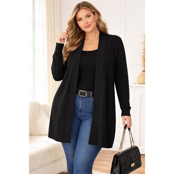 lululemon athletica Sweaters - Lululemon Women's Merino Wool-Blend Ribbed Long Wrap Cardigan Sweater Black SZ 8